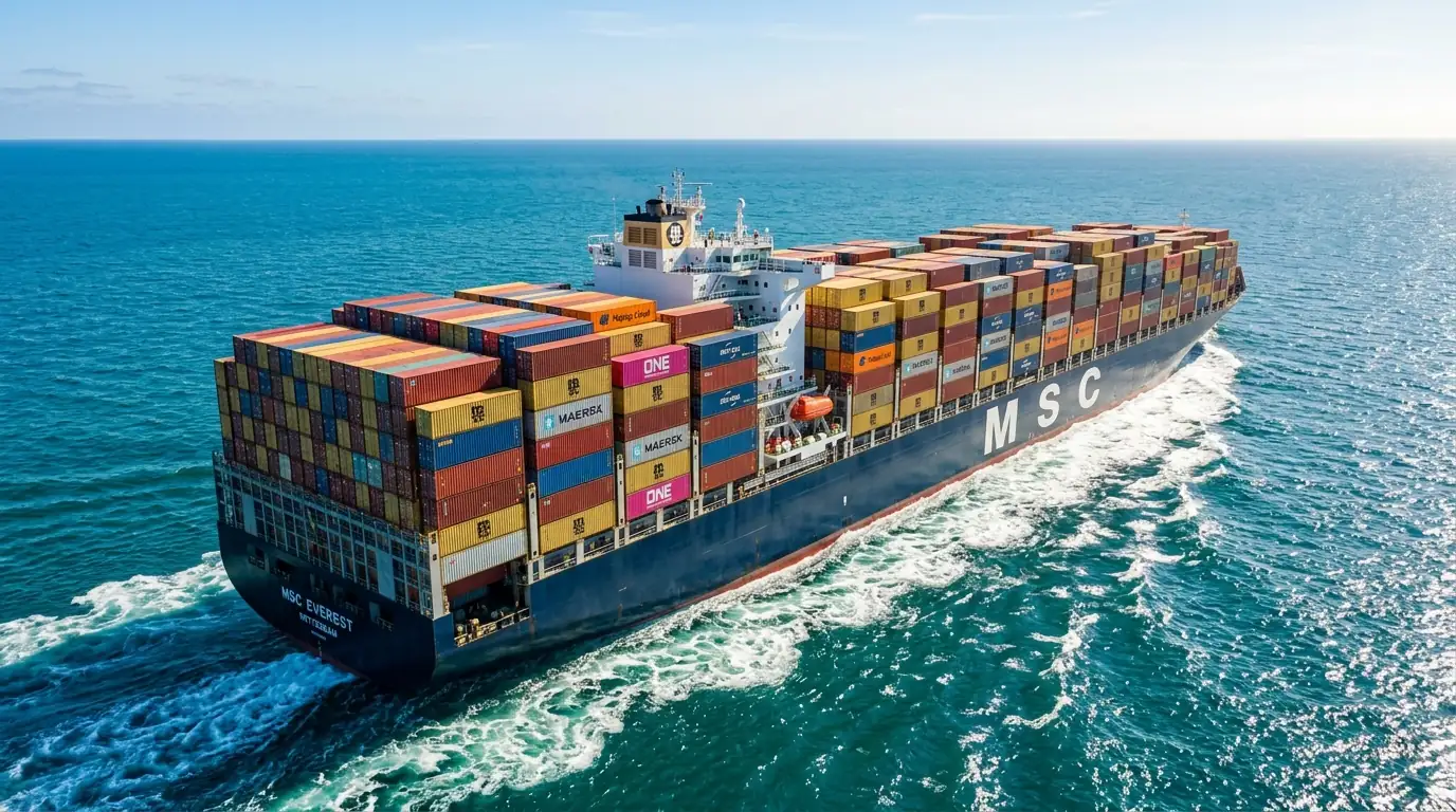 International ocean container shipping vessel sailing on global maritime trade lanes from Turkey
